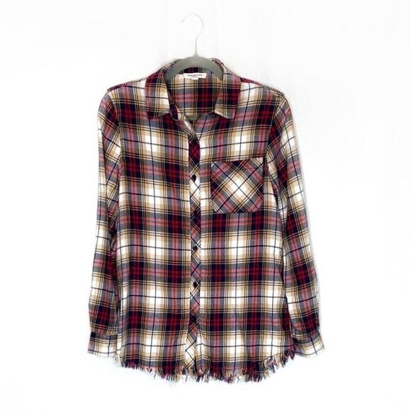 Beachlunchlounge Plaid Frayed Hem Cotton Button Down Sz XS - Picture 2 of 9